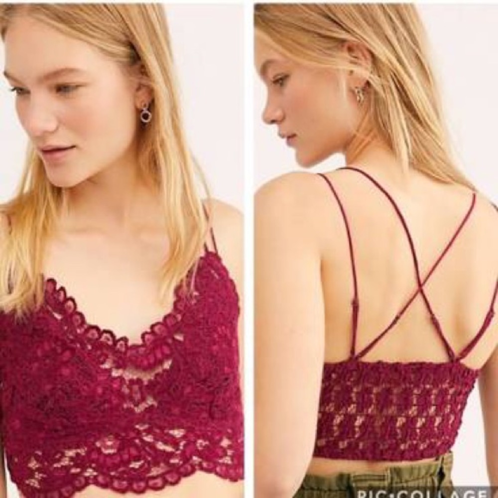 FREE PEOPLE CELINE LACY CRISSCROSS BACK BRALETTE  MULBERRY